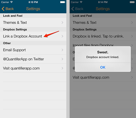 Dropbox account is linked.